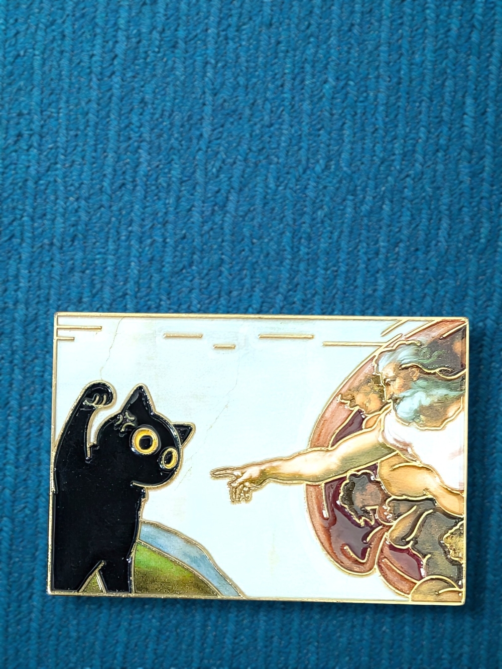 Black Cat Enamel Pin with Classic Art Design 🐈‍⬛ Michelangelo Sistine Chapel